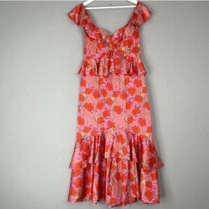 Show Me Your Mumu Womens Dress Large Pink Reese Smooch Floral Satin Ruffle Midi
